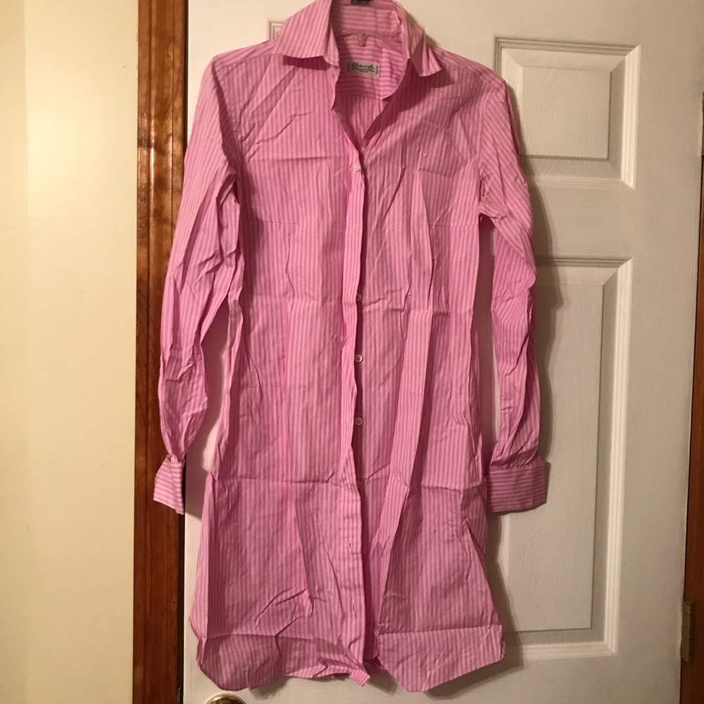 Charvet Paris pink stripe shirt dress new